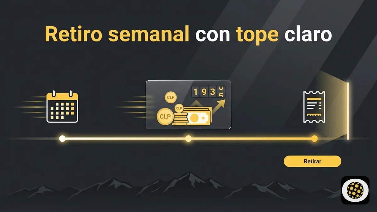 Línea de tiempo de retiro semanal con tope y monedas en pesos chilenos de Betobet