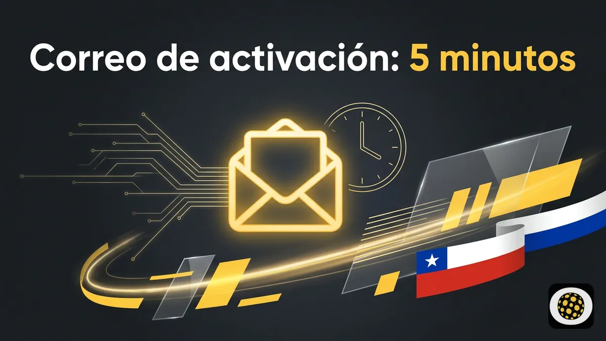 Reloj y correo electronico que ilustran el plazo de 5 minutos para la activacion en Betobet Chile